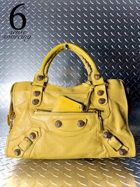 Balenciaga Giant 21 Agneau Moto City Bag in Yellow